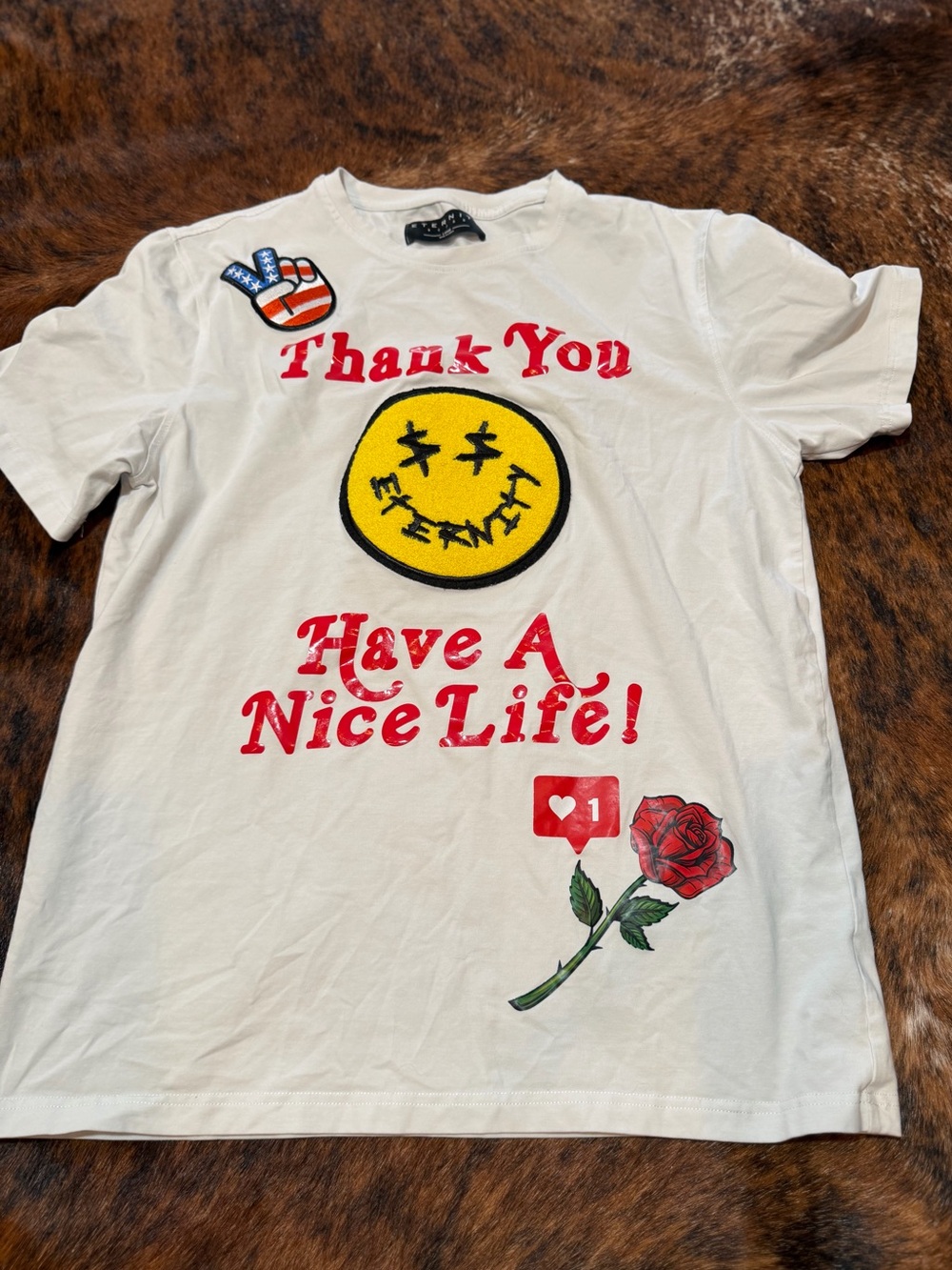 Rare Eternity BC/AD Thank You Have A Nice Life  Embroidered Smiley ✌️Men’s Sz L